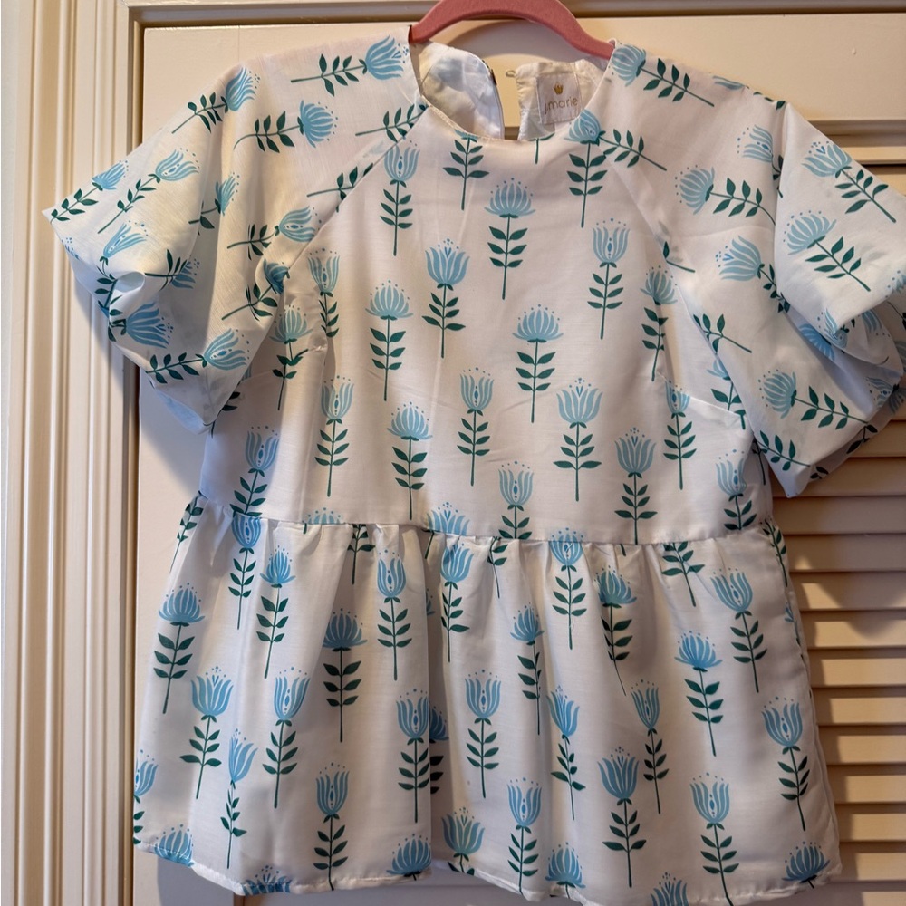 J.Marie Floral Blouse in Blue and White